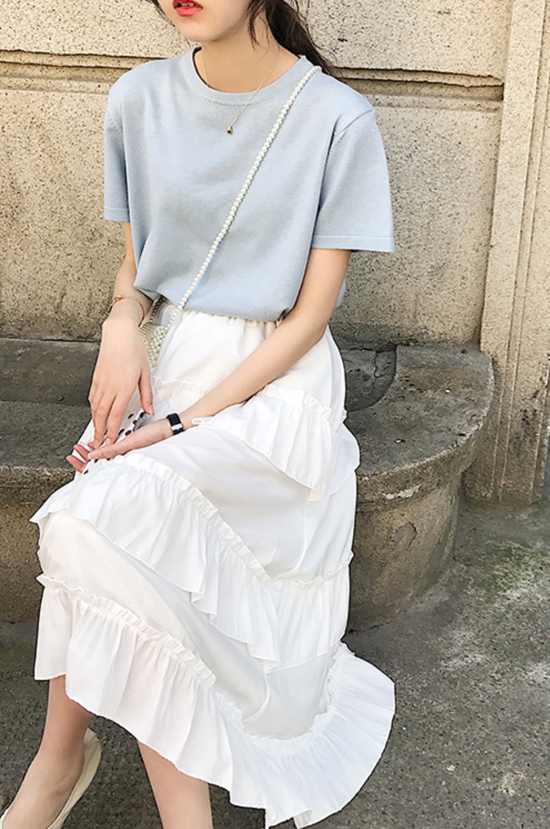 White Tri Layered Ruffle Skirt