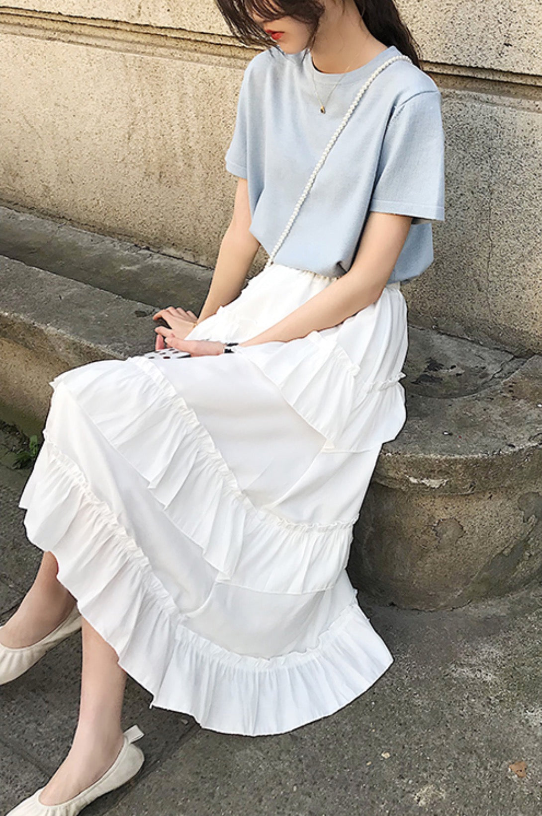 White Tri Layered Ruffle Skirt