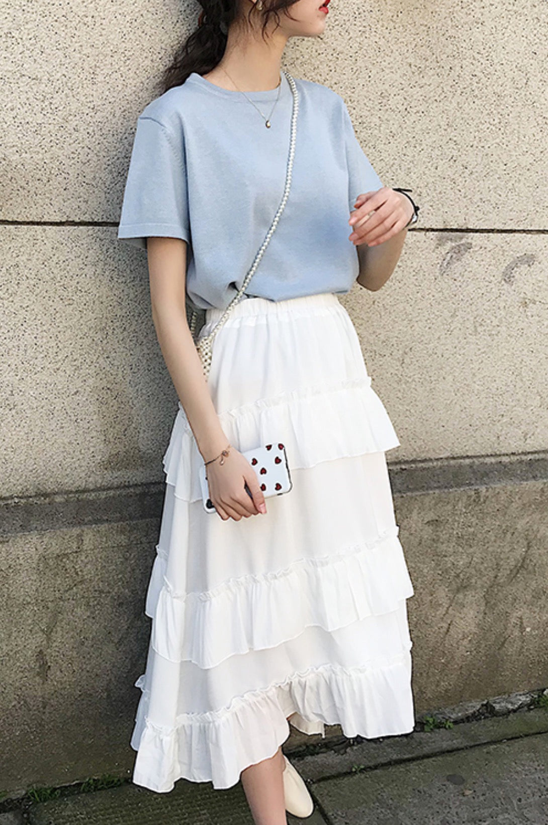 White Tri Layered Ruffle Skirt