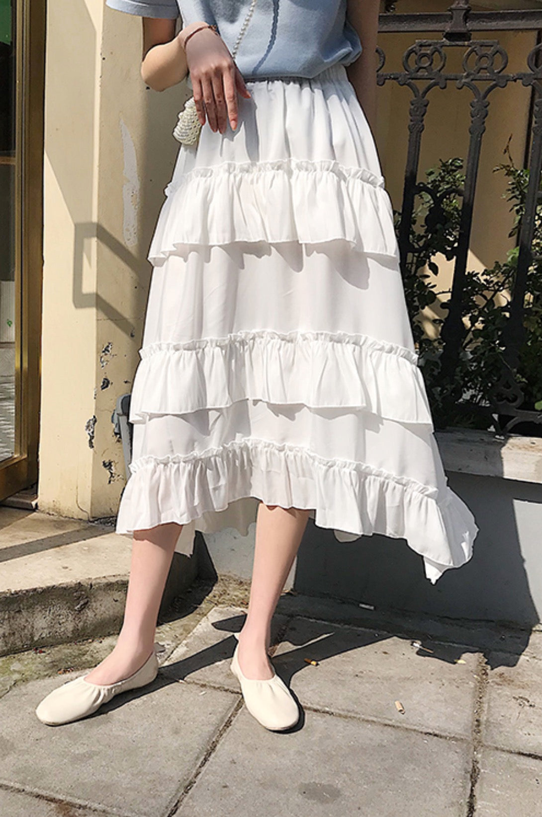 White Tri Layered Ruffle Skirt