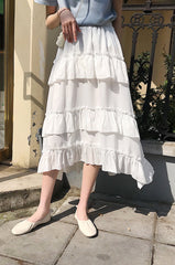 White Tri Layered Ruffle Skirt