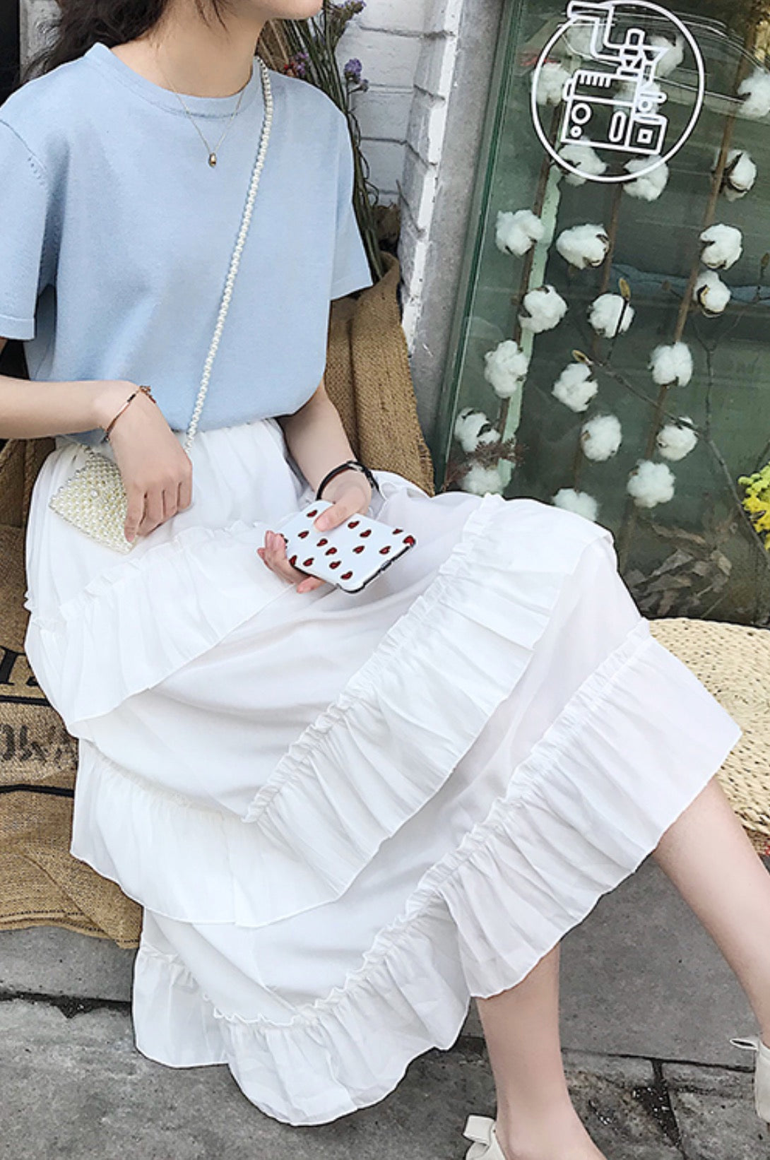 White Tri Layered Ruffle Skirt