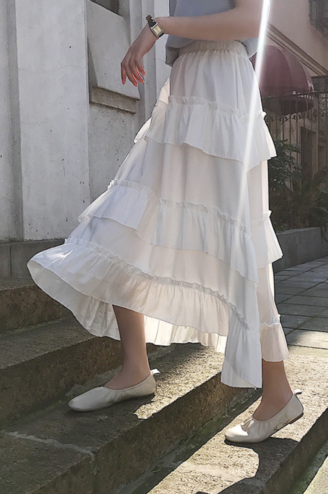 White Tri Layered Ruffle Skirt
