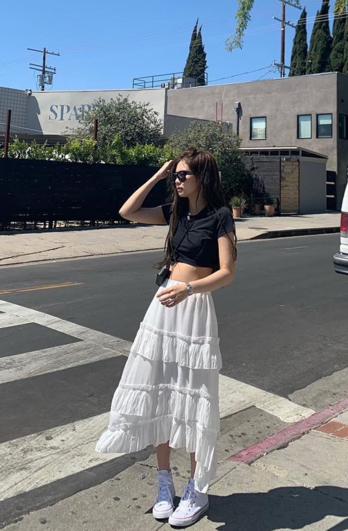 White Tri Layered Ruffle Skirt