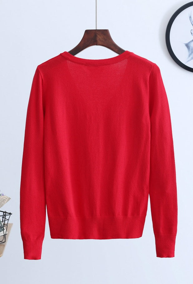 Red Knitted V-Neck Cardigan