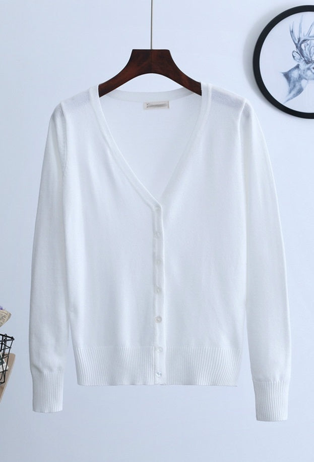 Red Knitted V-Neck Cardigan