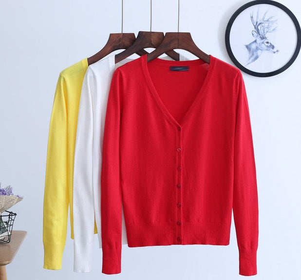 Red Knitted V-Neck Cardigan