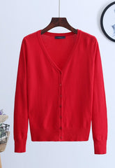 Red Knitted V-Neck Cardigan