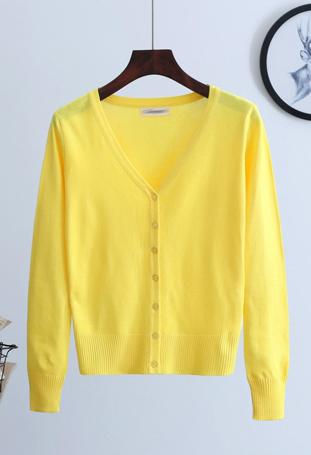 Red Knitted V-Neck Cardigan