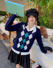 Navy Blue Argyle Sweater