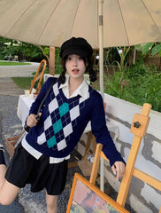 Navy Blue Argyle Sweater