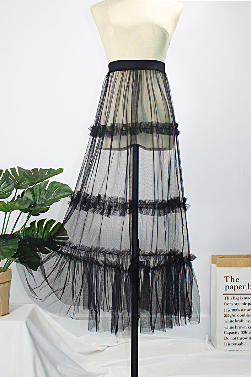 Black Sheer Tutu Midi Skirt
