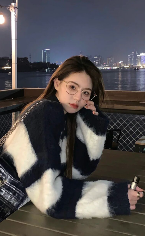 Black And White Striped Mohair Sweater