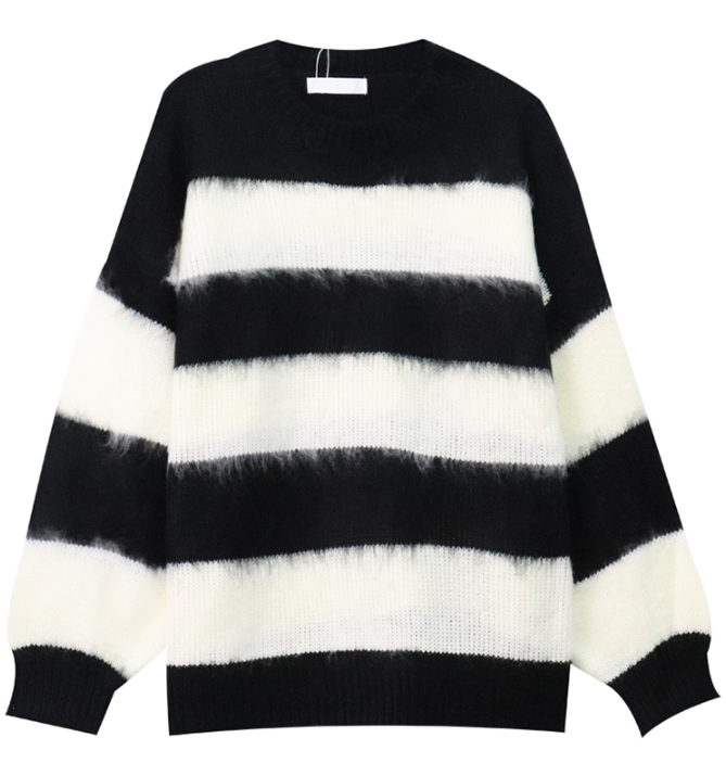 Black And White Striped Mohair Sweater