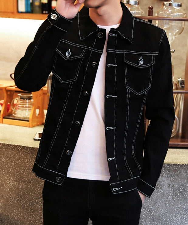 Black Contrast Stitch Denim Jacket