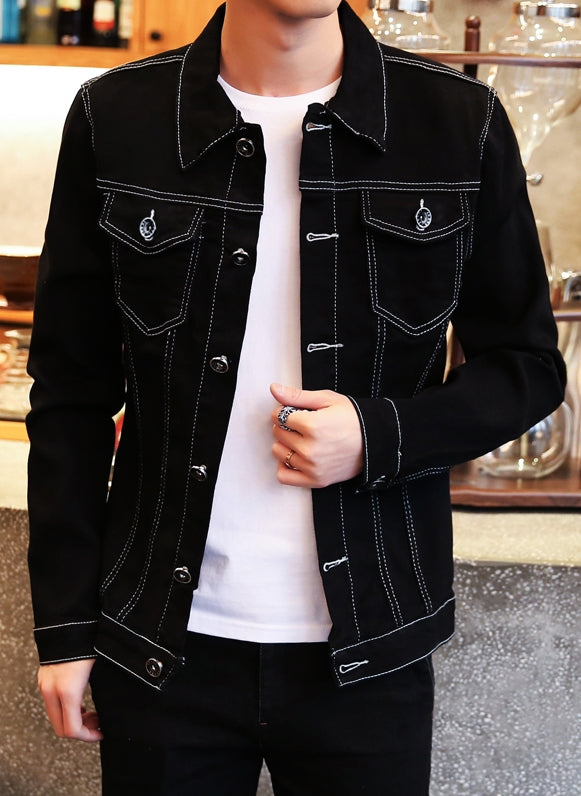 Black Contrast Stitch Denim Jacket