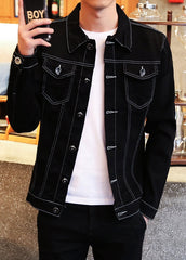 Black Contrast Stitch Denim Jacket