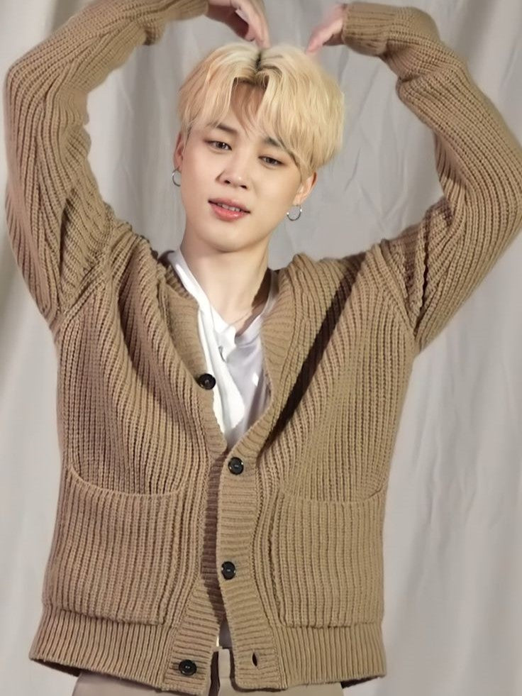 Brown Double Pocket Ribbed Cardigan