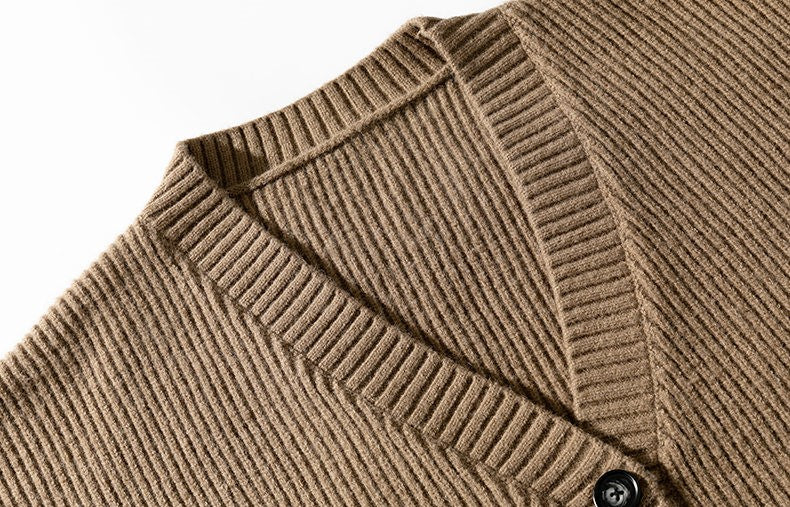 Brown Double Pocket Ribbed Cardigan