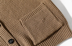 Brown Double Pocket Ribbed Cardigan