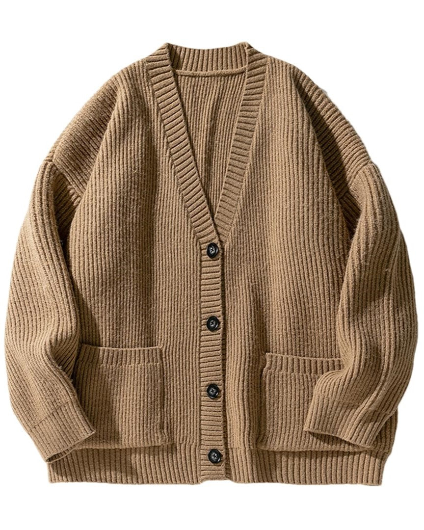 Brown Double Pocket Ribbed Cardigan