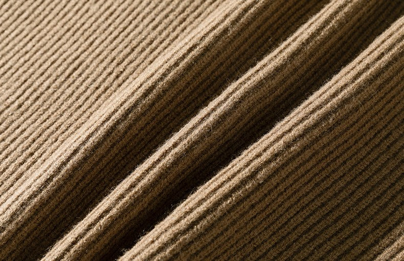 Brown Double Pocket Ribbed Cardigan