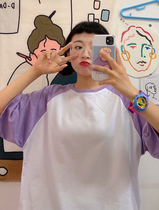 Lilac Sleeves Oversized T-Shirt
