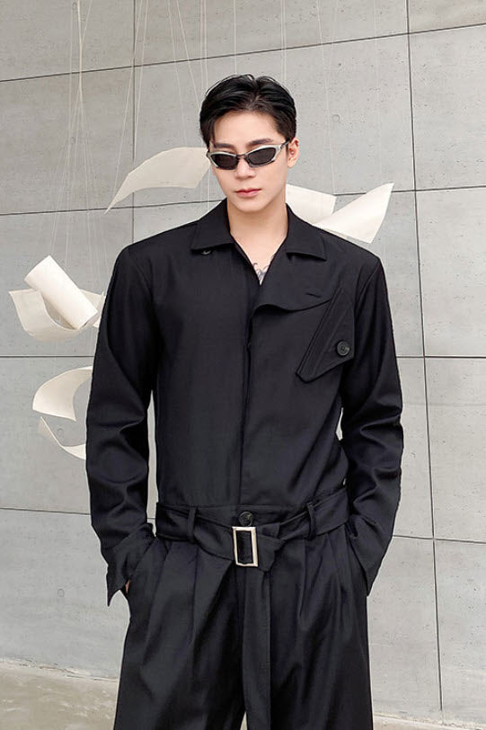 Black Overall Belted Jumpsuit