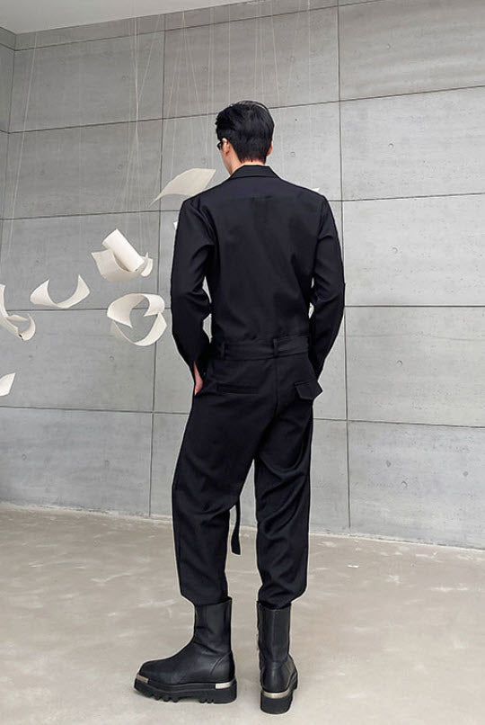 Black Overall Belted Jumpsuit
