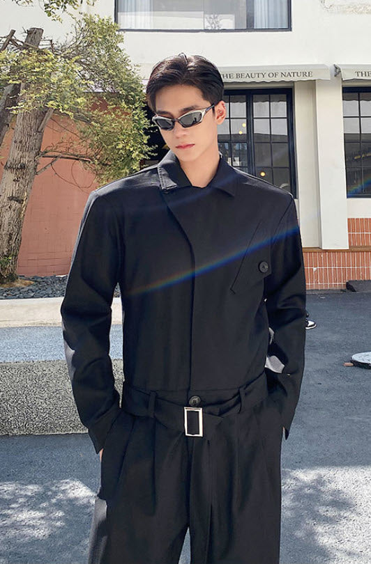 Black Overall Belted Jumpsuit