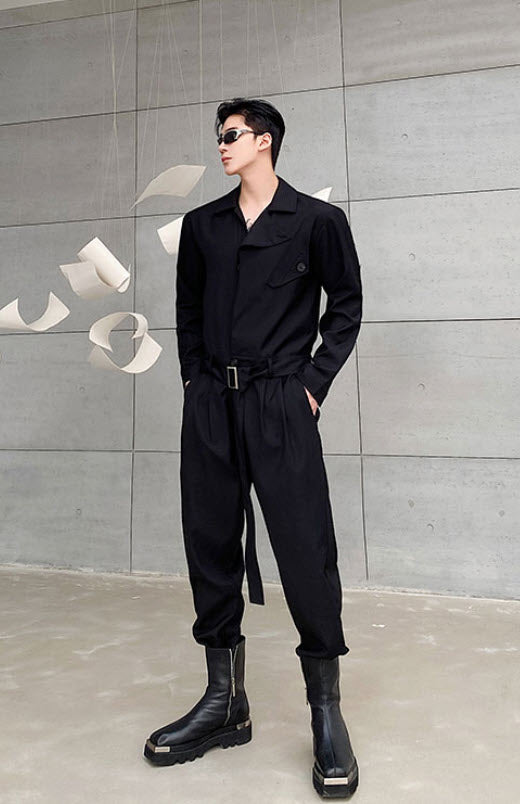 Black Overall Belted Jumpsuit