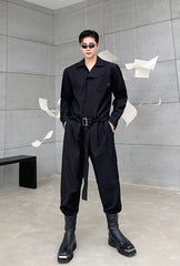 Black Overall Belted Jumpsuit