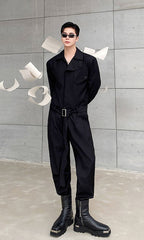 Black Overall Belted Jumpsuit