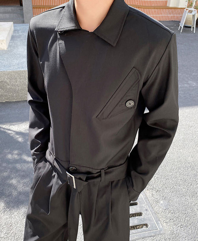 Black Overall Belted Jumpsuit