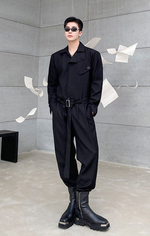 Black Overall Belted Jumpsuit
