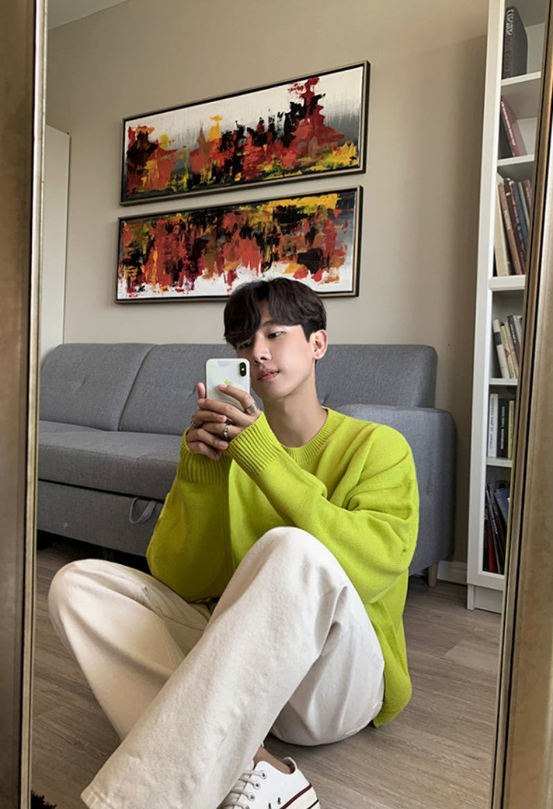 Yellow Plain Round Neck Sweater