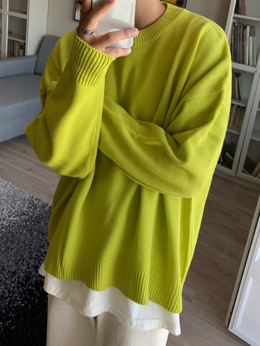 Yellow Plain Round Neck Sweater