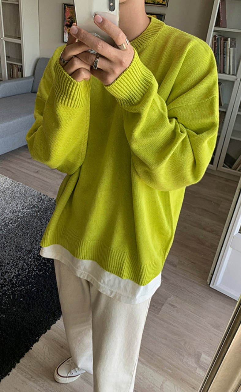 Yellow Plain Round Neck Sweater