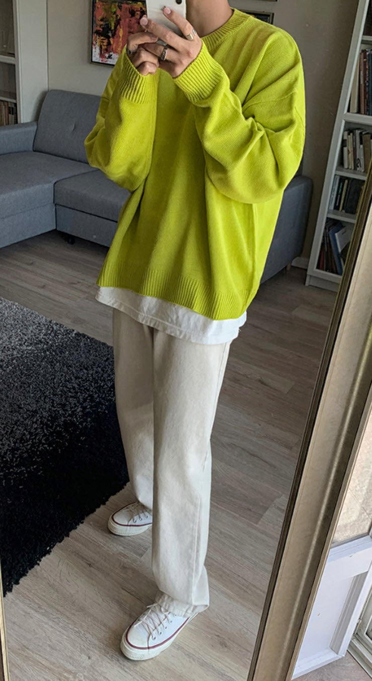 Yellow Plain Round Neck Sweater