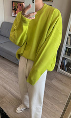 Yellow Plain Round Neck Sweater