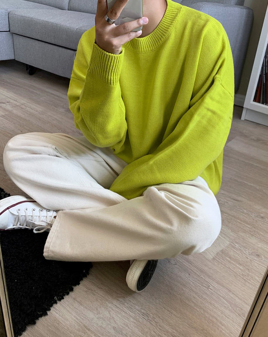 Yellow Plain Round Neck Sweater