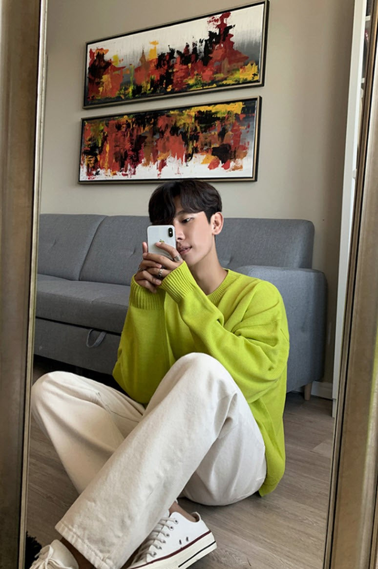Yellow Plain Round Neck Sweater