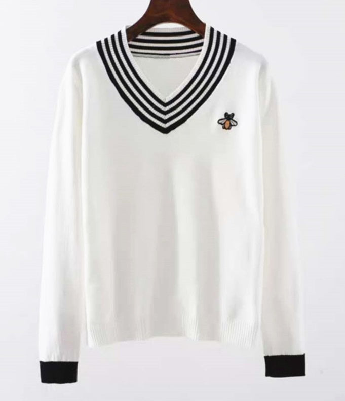 White Bee Embroidered Sweater