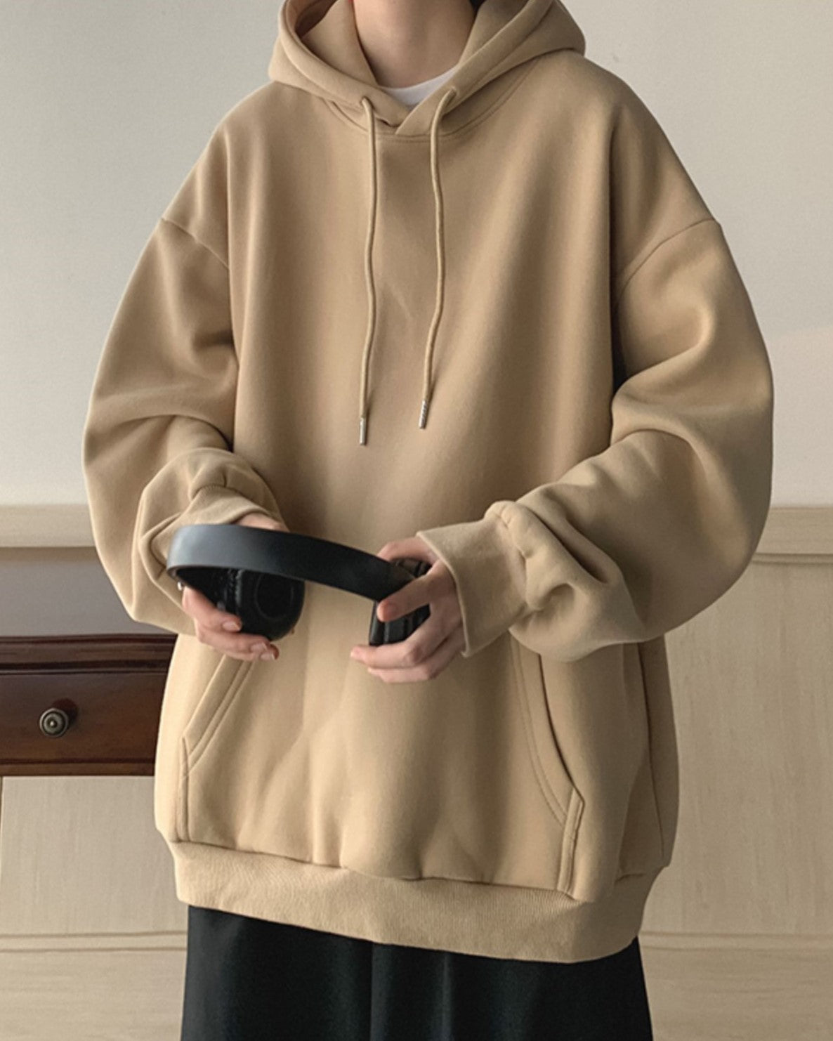 Beige Oversized Kangaroo Pocket Hoodie
