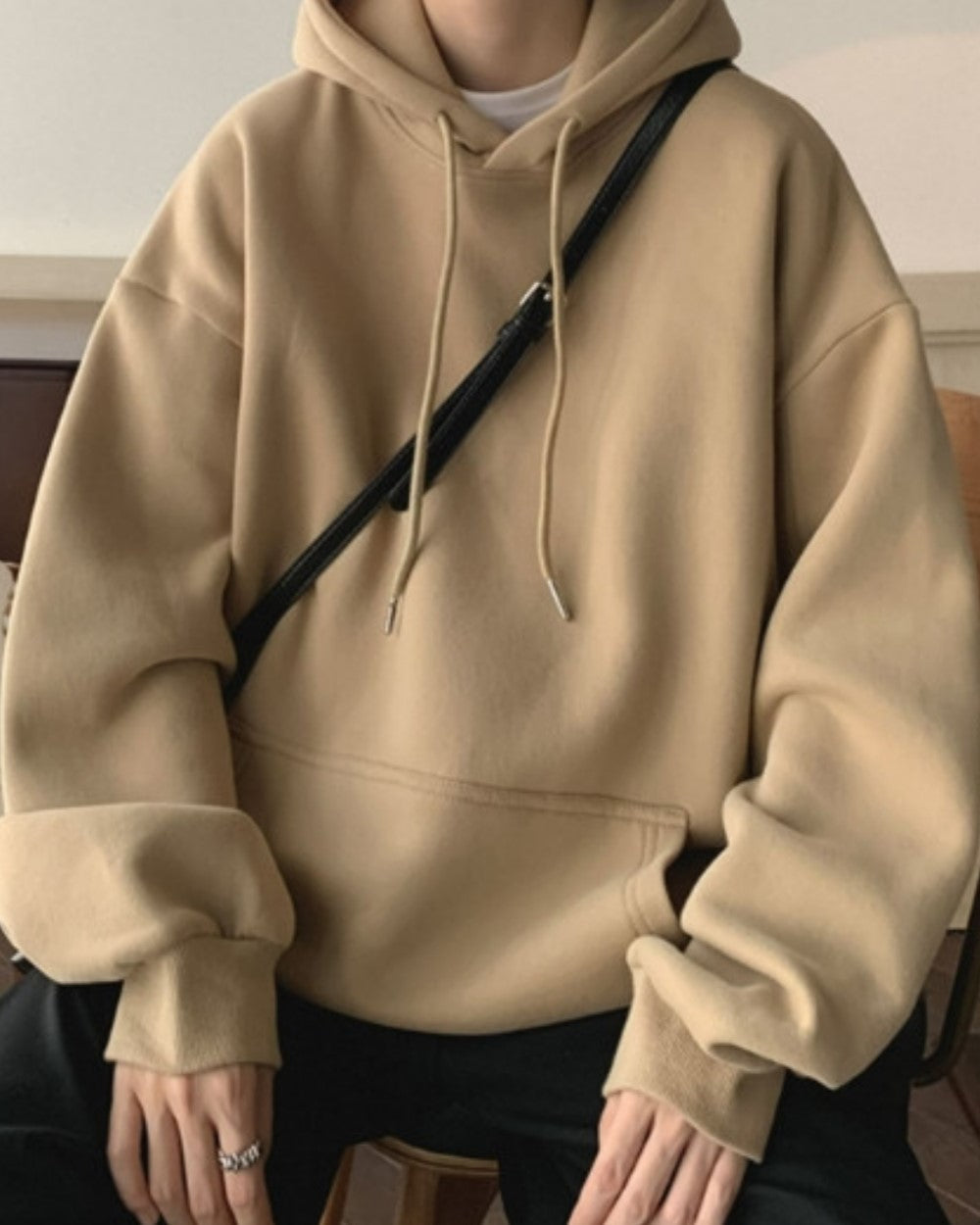 Beige Oversized Kangaroo Pocket Hoodie