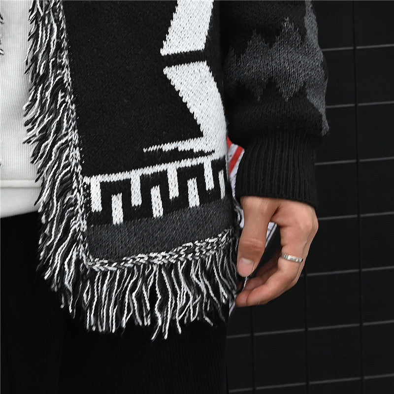 Black Aztec Frilled Cardigan