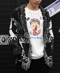 Black Aztec Frilled Cardigan