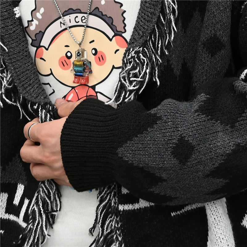 Black Aztec Frilled Cardigan