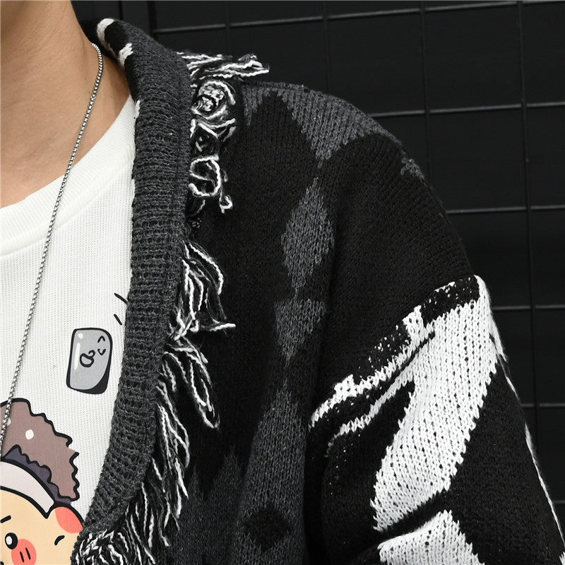 Black Aztec Frilled Cardigan