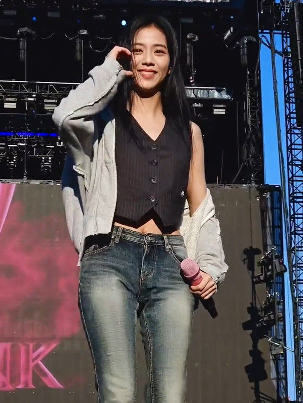 Black Striped Button-Up Vest